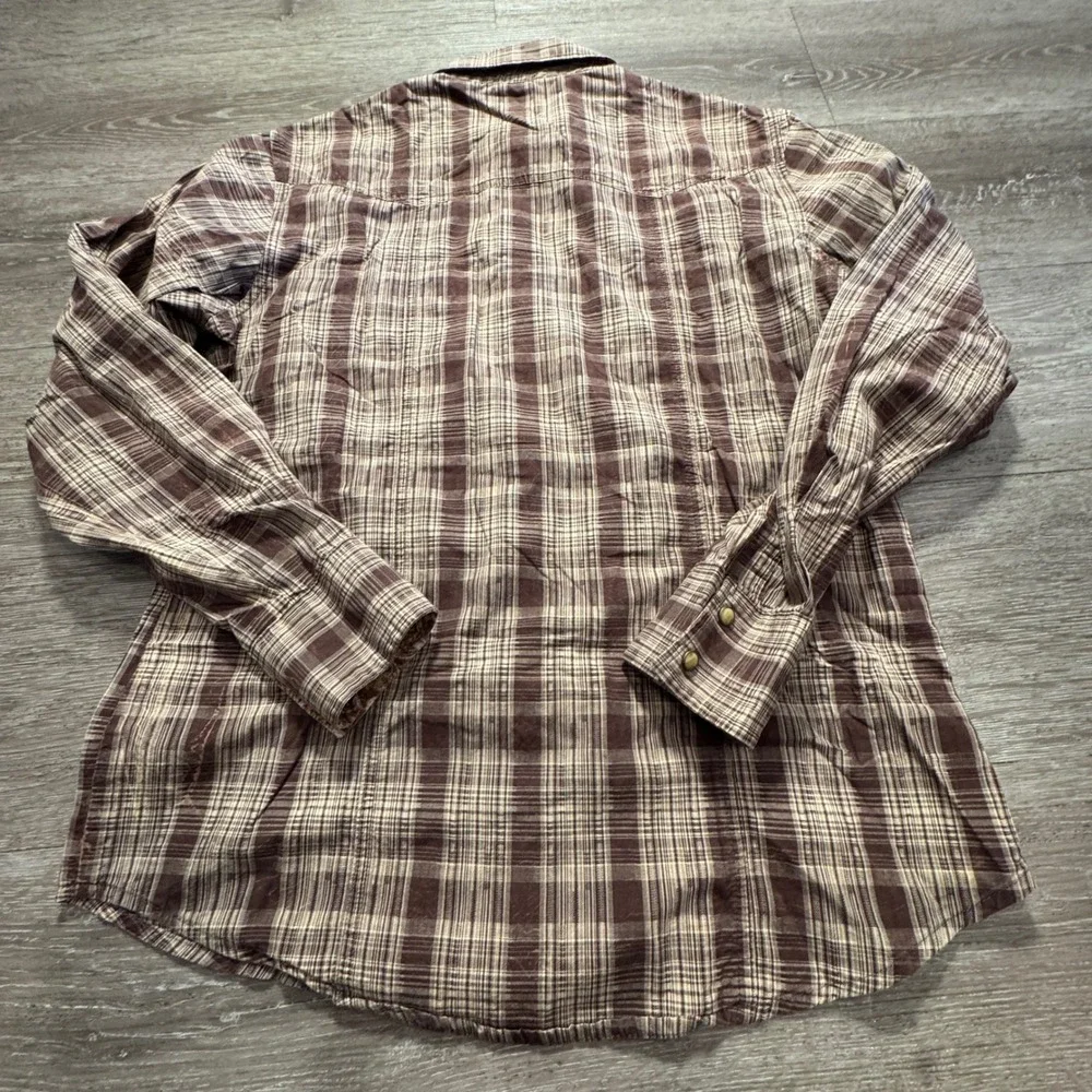 Wrangler Retro Shirt Mens M Brown Plaid Cotton Pearl Snap Western Rodeo Rancher